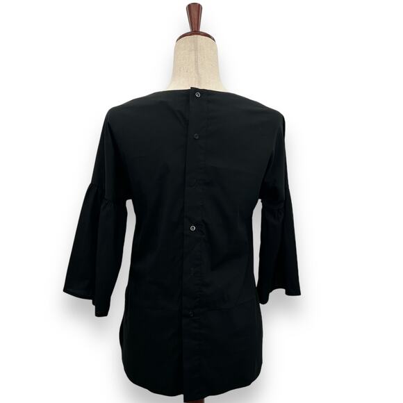 Vineyard Vines Black Blouse Size Small Cotton Stretch Bell Sleeve Preppy Goth - Picture 5 of 9